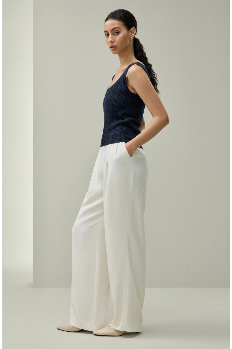 Silk-Cotton Cable-Knit Tank, Alternate, color, Navy Blue