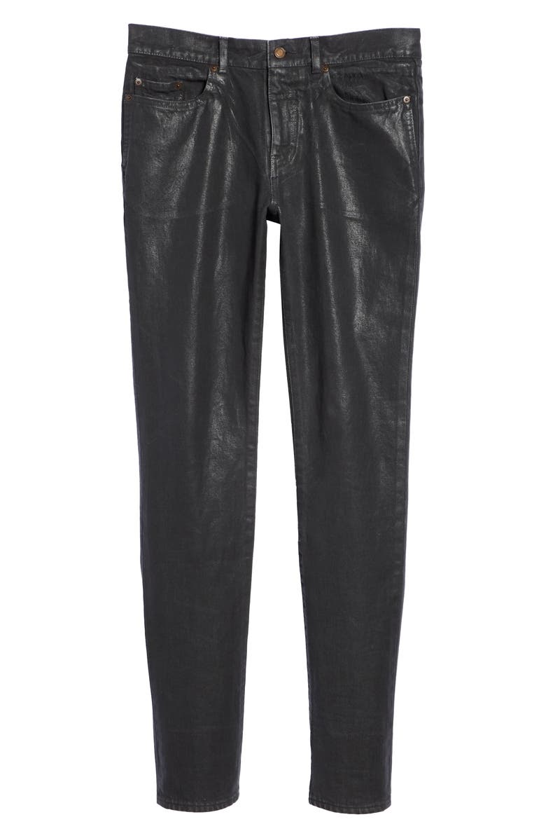 Saint Laurent Wax Coated Skinny Jeans, Alternate, color, 