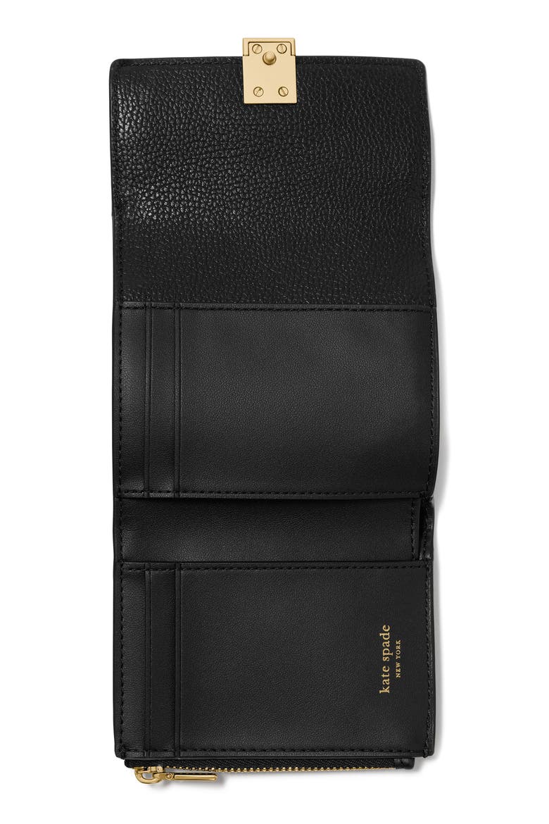 deco small pebbled leather flat wallet, Alternate, color, BLACK