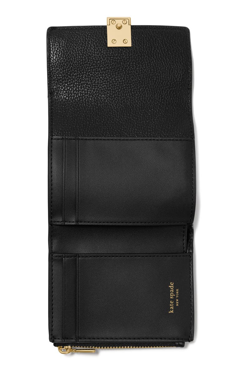 Kate Spade New York deco small pebbled leather flat wallet, Alternate, color, Black