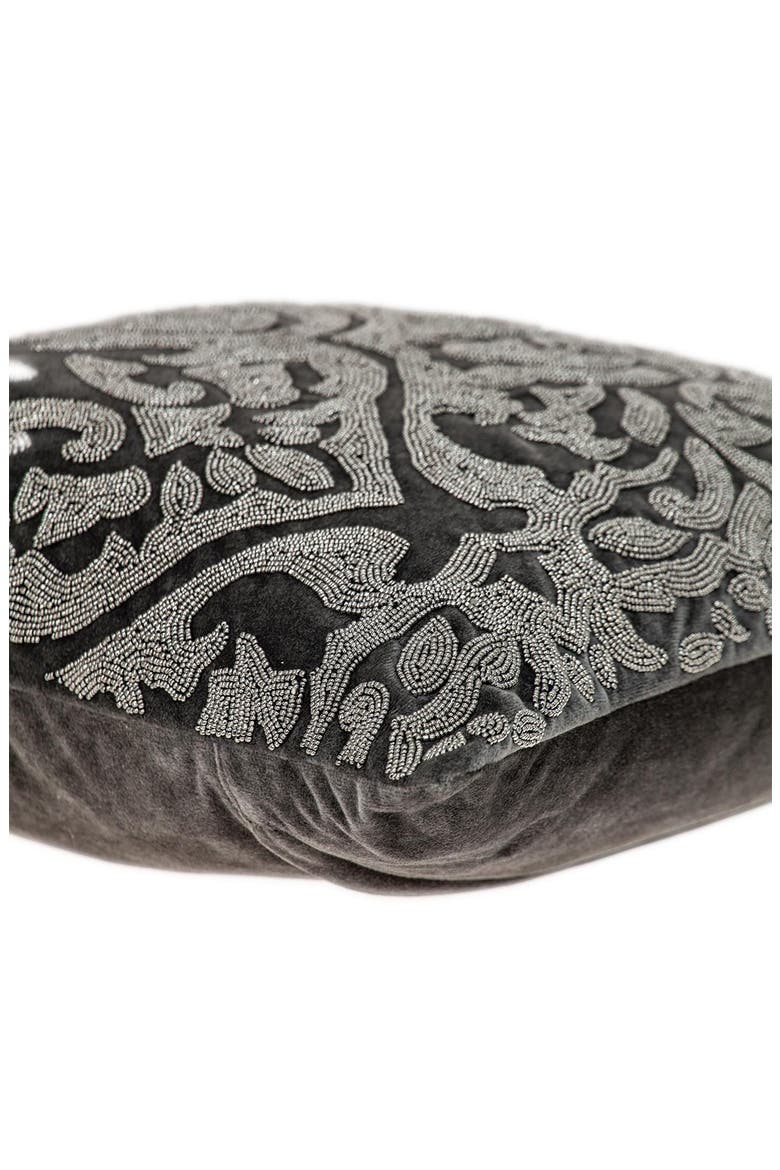 Carmela Beaded Velvet Throw Pillow, Alternate, color, GRAY
