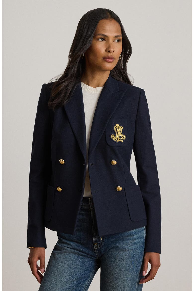 Crest Double Breasted Cotton Piqué Blazer, Alternate, color, LAUREN NAVY