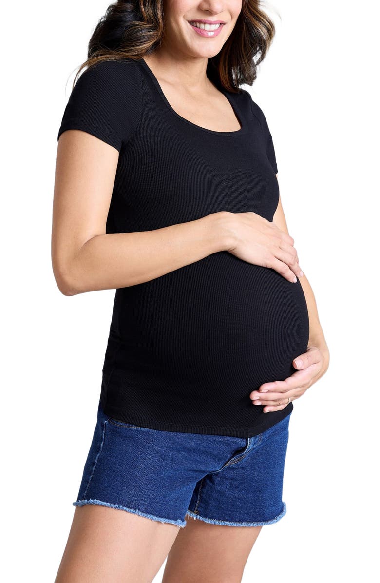 MOTHERHOOD MATERNITY Square Neck Rib Knit Short Sleeve Top, Alternate, color,