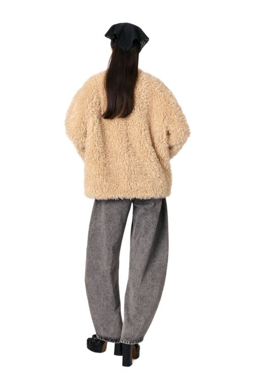 Maje Short Faux Fur Coat In Beige