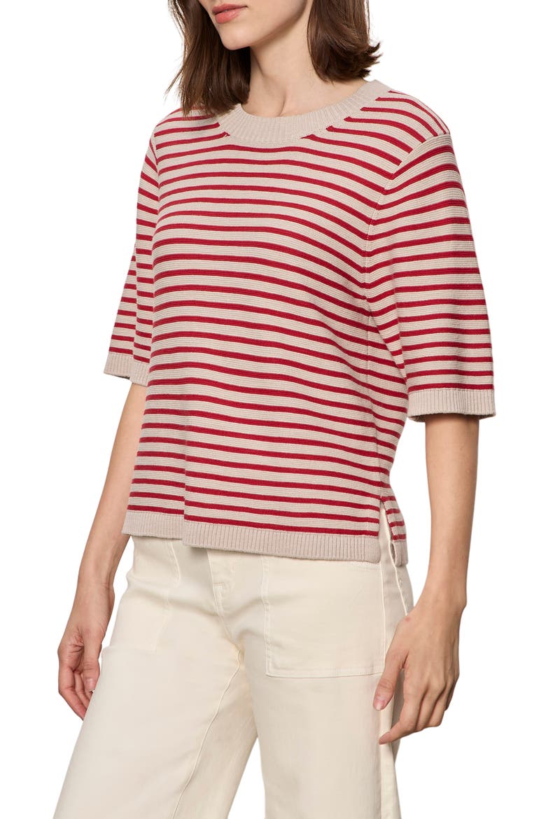 Stripe Short Sleeve Sweater, Alternate, color, RASPBERRY PINK/ OPAL WHITE
