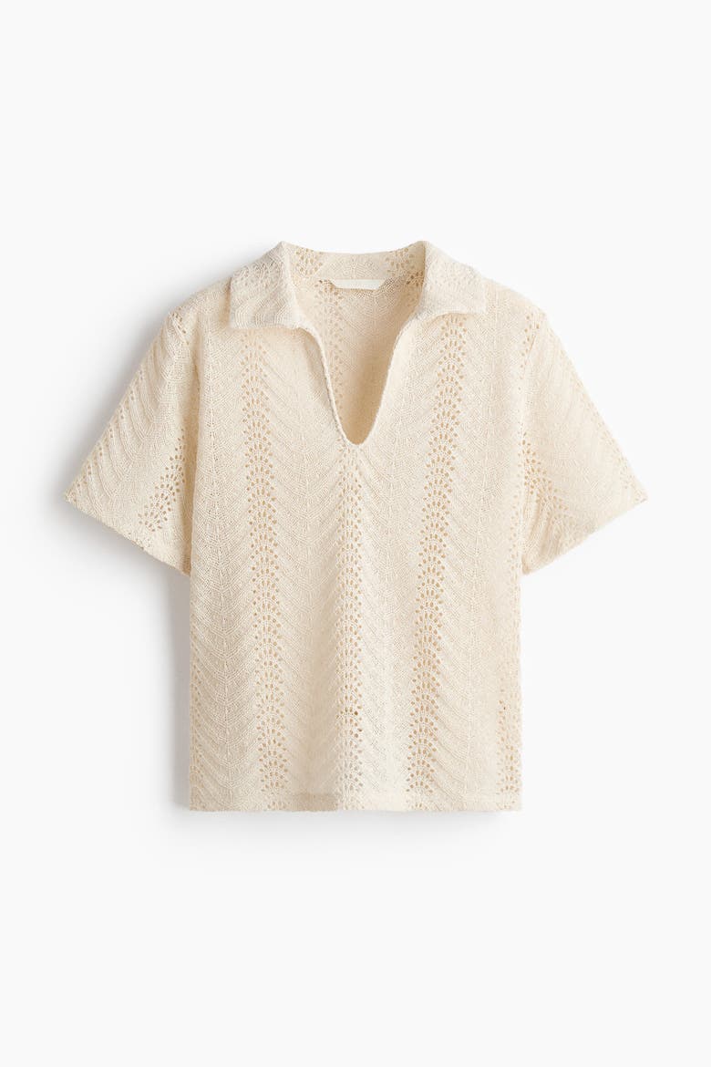 Crochet-look Polo Shirt, Alternate, color, Light beige