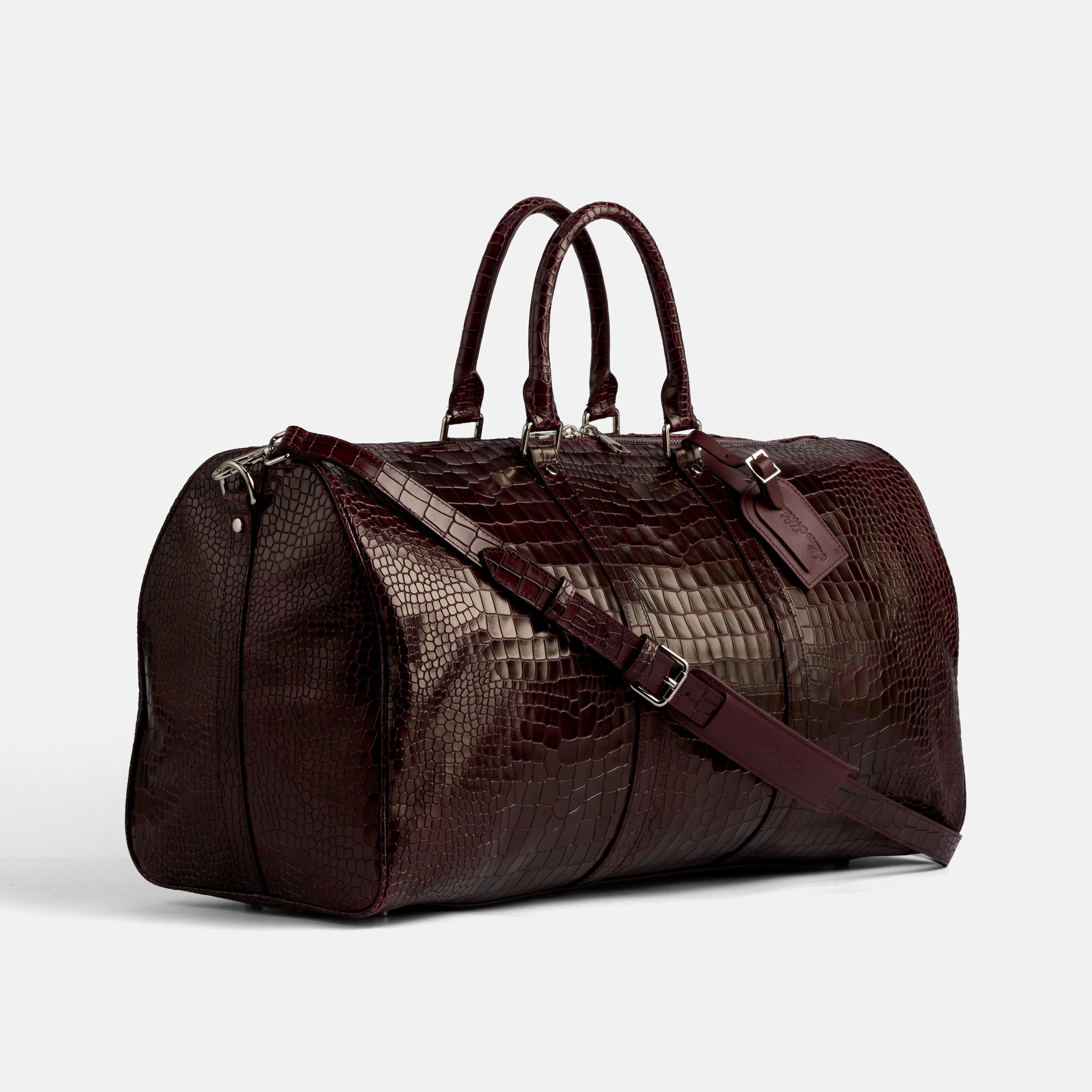Large Weekender Duffle Bag, Alternate, color, Burgundy Crocskin