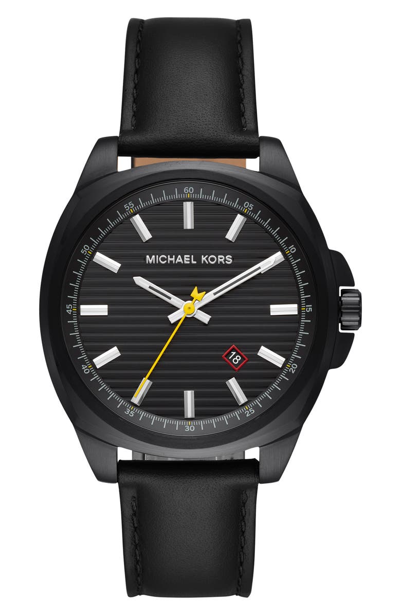 Michael Kors Bryson Leather Strap Watch, 42mm, Main, color, 