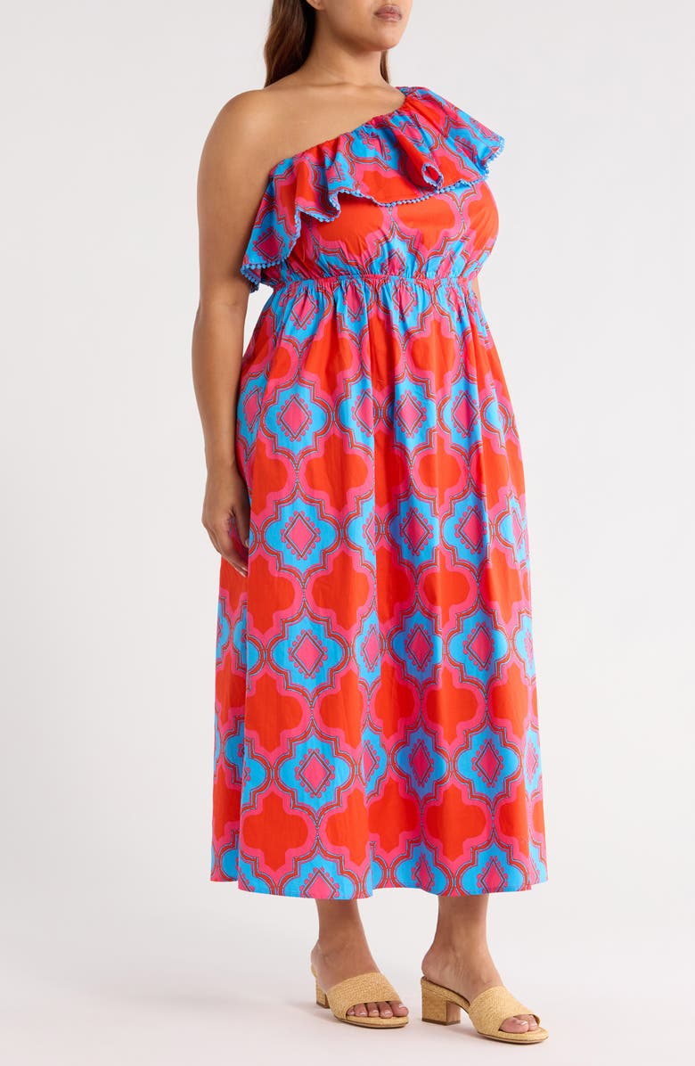 SUGARLIPS Devany Suraya One-Shoulder Cotton Maxi Dress, Alternate, color, Red/ Blue/ Multi