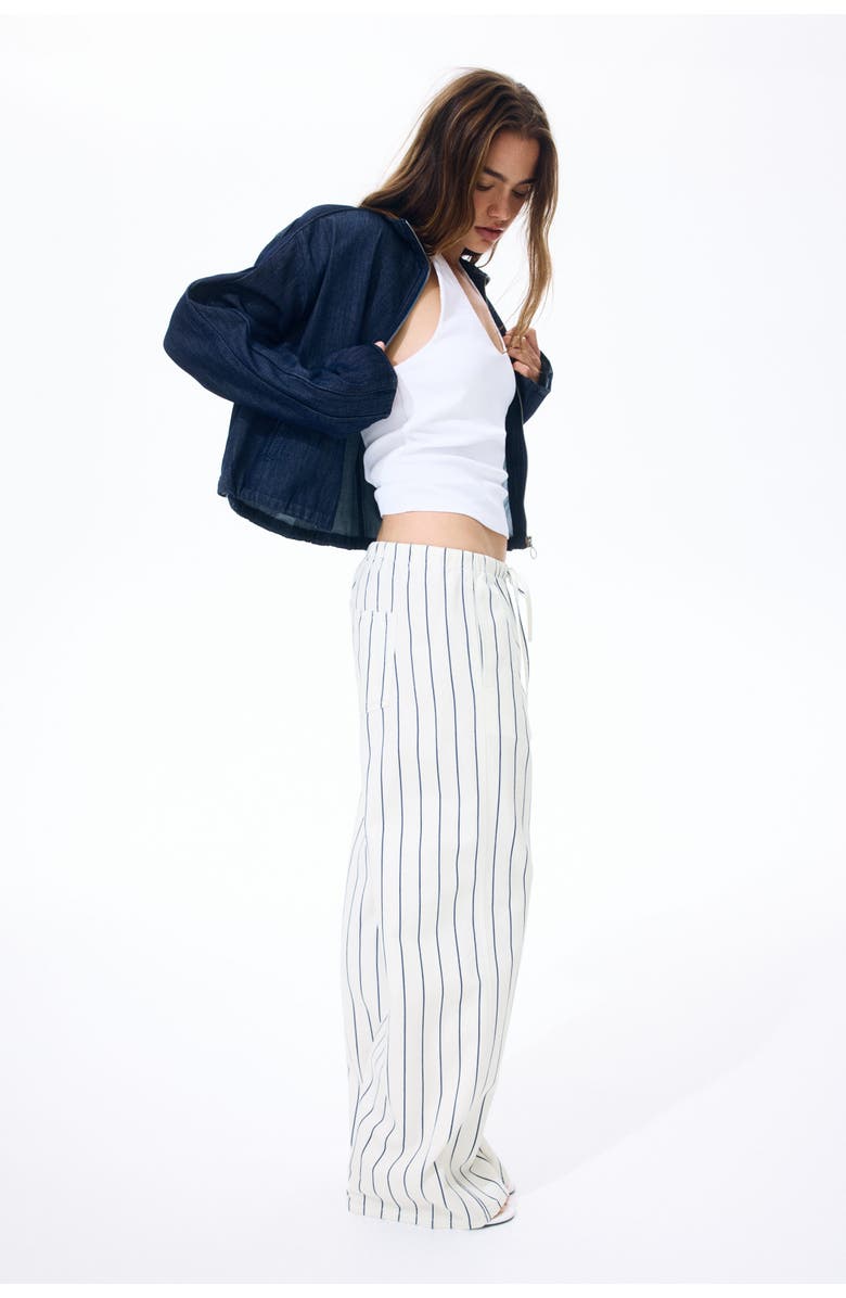 H&M Denim Drawstring Trousers, Alternate, color, Cream/Striped