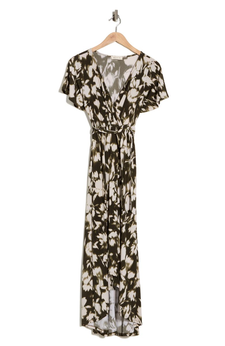 WEST K Flutter Sleeve High-Low Dress, Main, color, Olive Ink Floral