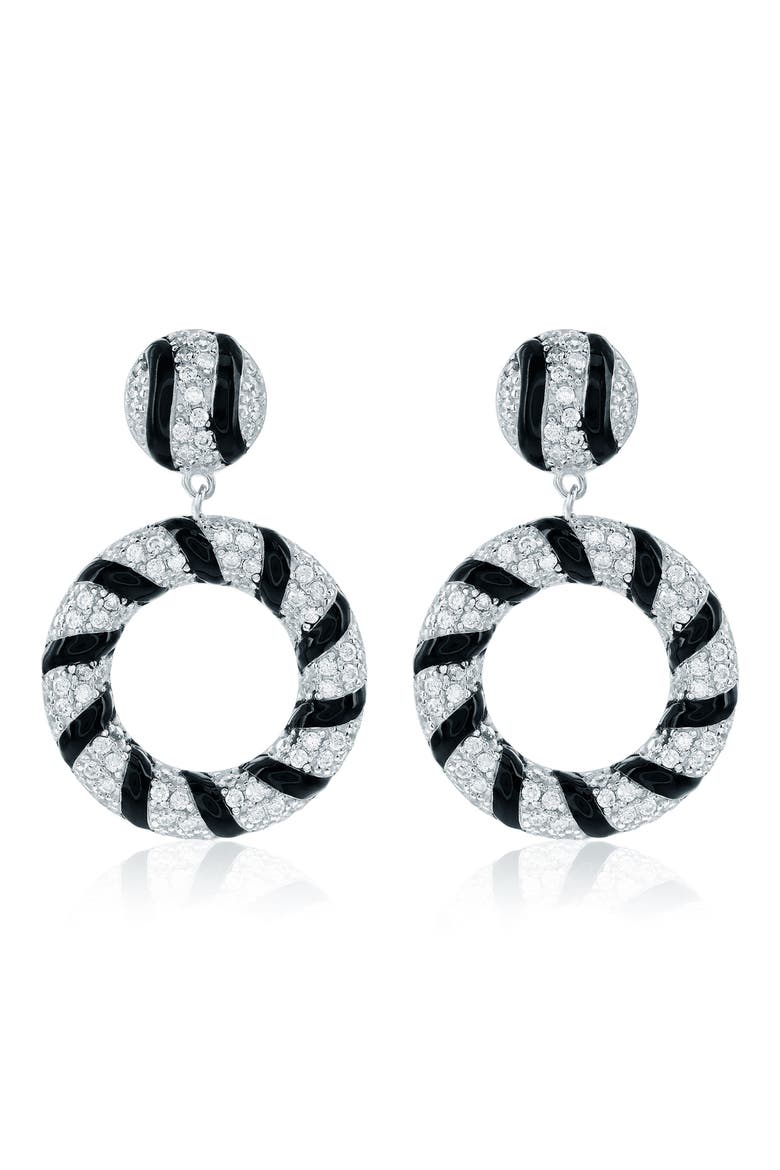 Pavé Cubic Zirconia & Enamel Drop Earrings, Main, color, BLACK