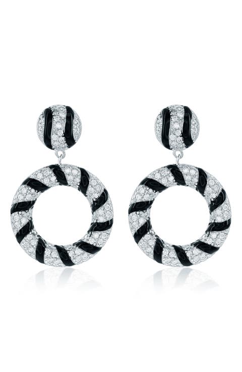 Pavé Cubic Zirconia & Enamel Drop Earrings