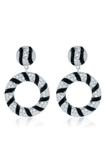 Suzy Levian Sterling Silver Pave White Cubic Zirconia Black Enamel Circle Drop Earrings