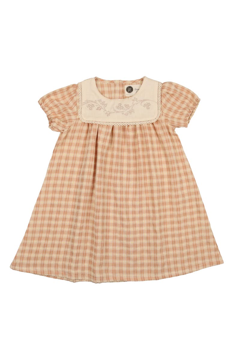 Manière Kids' Textured Plaid Stretch Cotton Dress, Main, color, Peach
