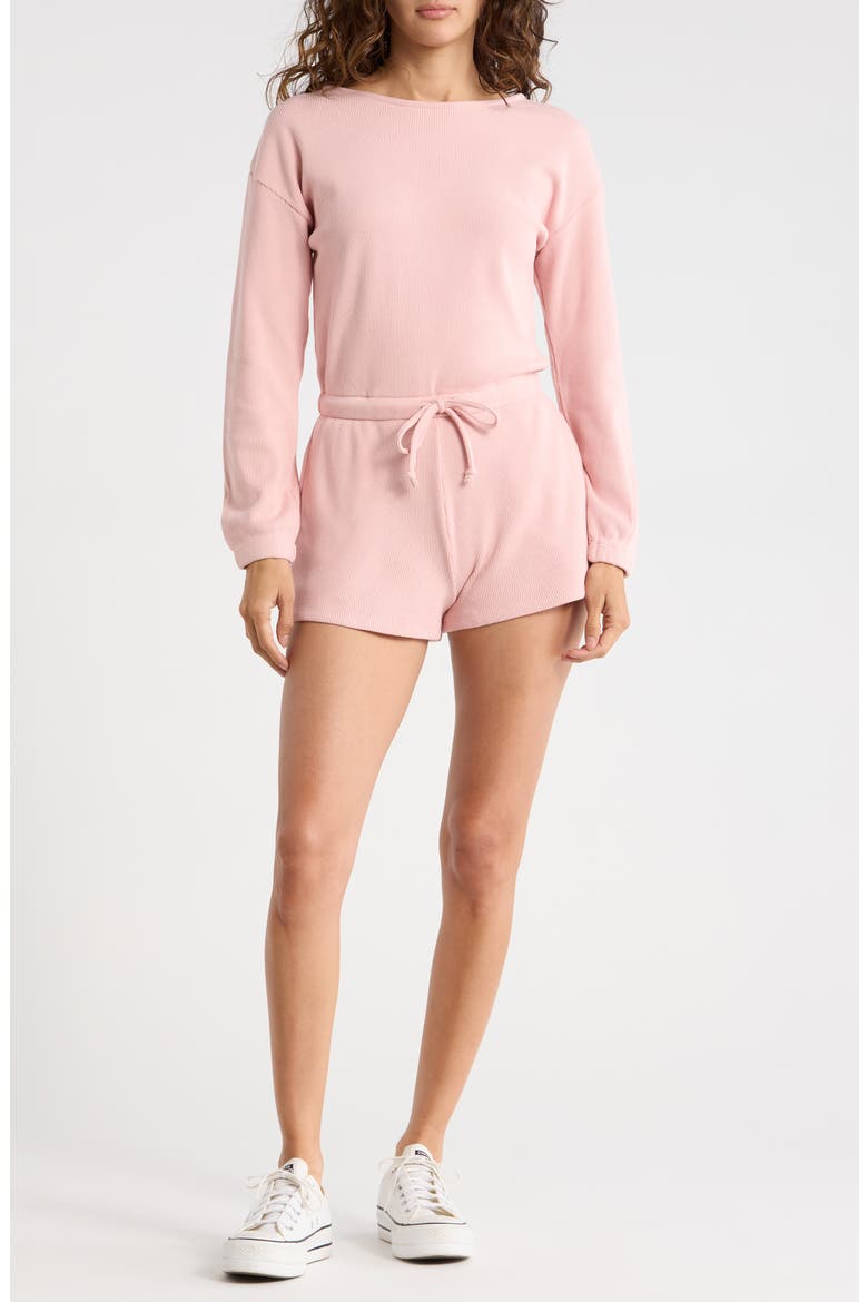 Long Sleeve Ribbed Romper, Main, color, SILVER PINK