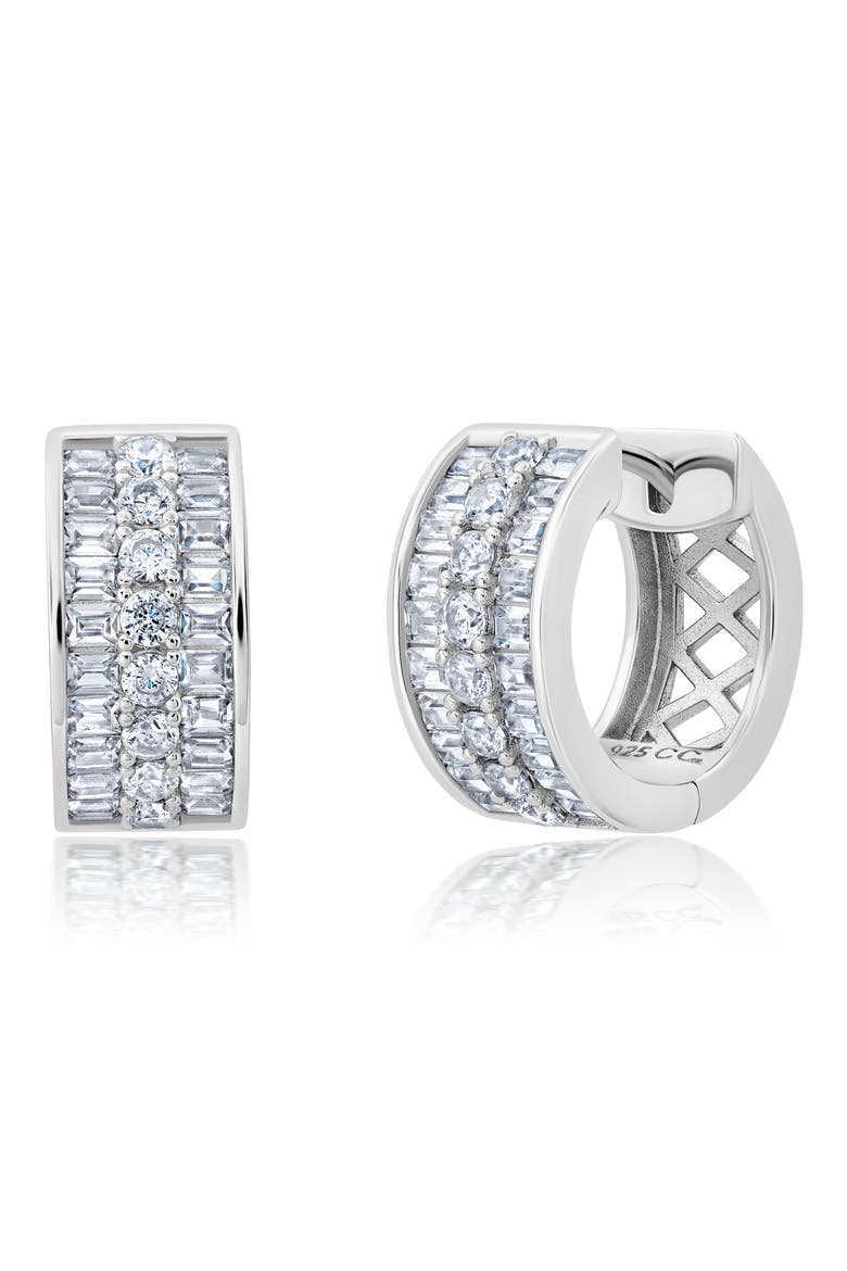 Baguette & Round Hoop Earrings, Main, color, SILVER