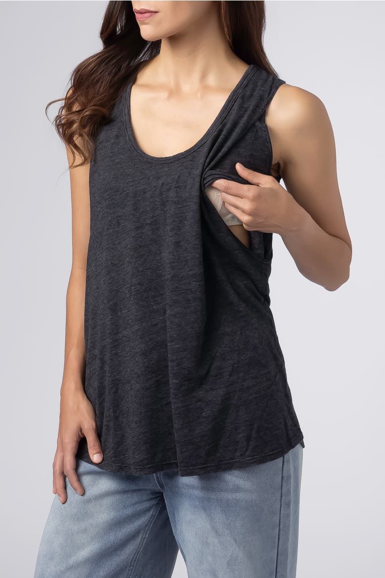 Flowy Nursing Tank Top Cotton Blend, Alternate, color, Black Charcoal