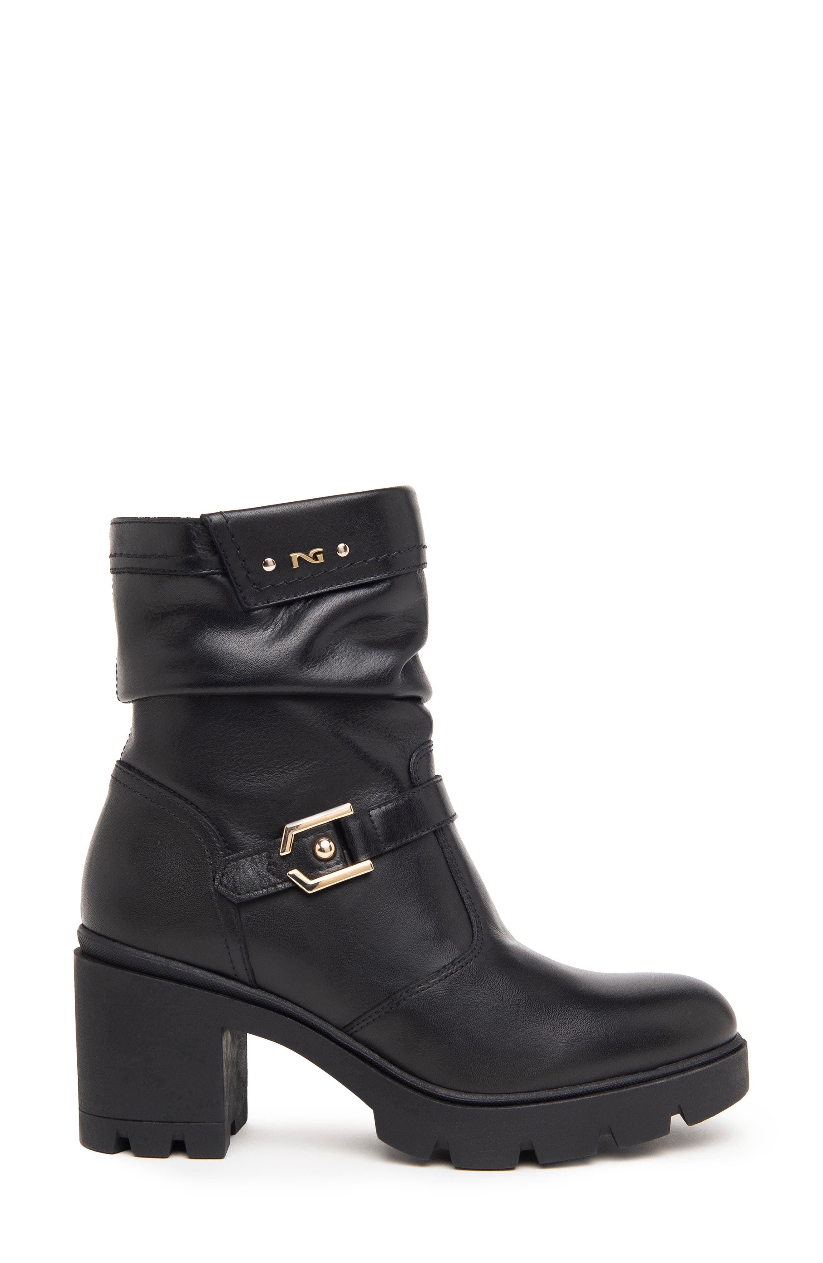 NeroGiardini Platform Moto Bootie, Alternate, color, Black