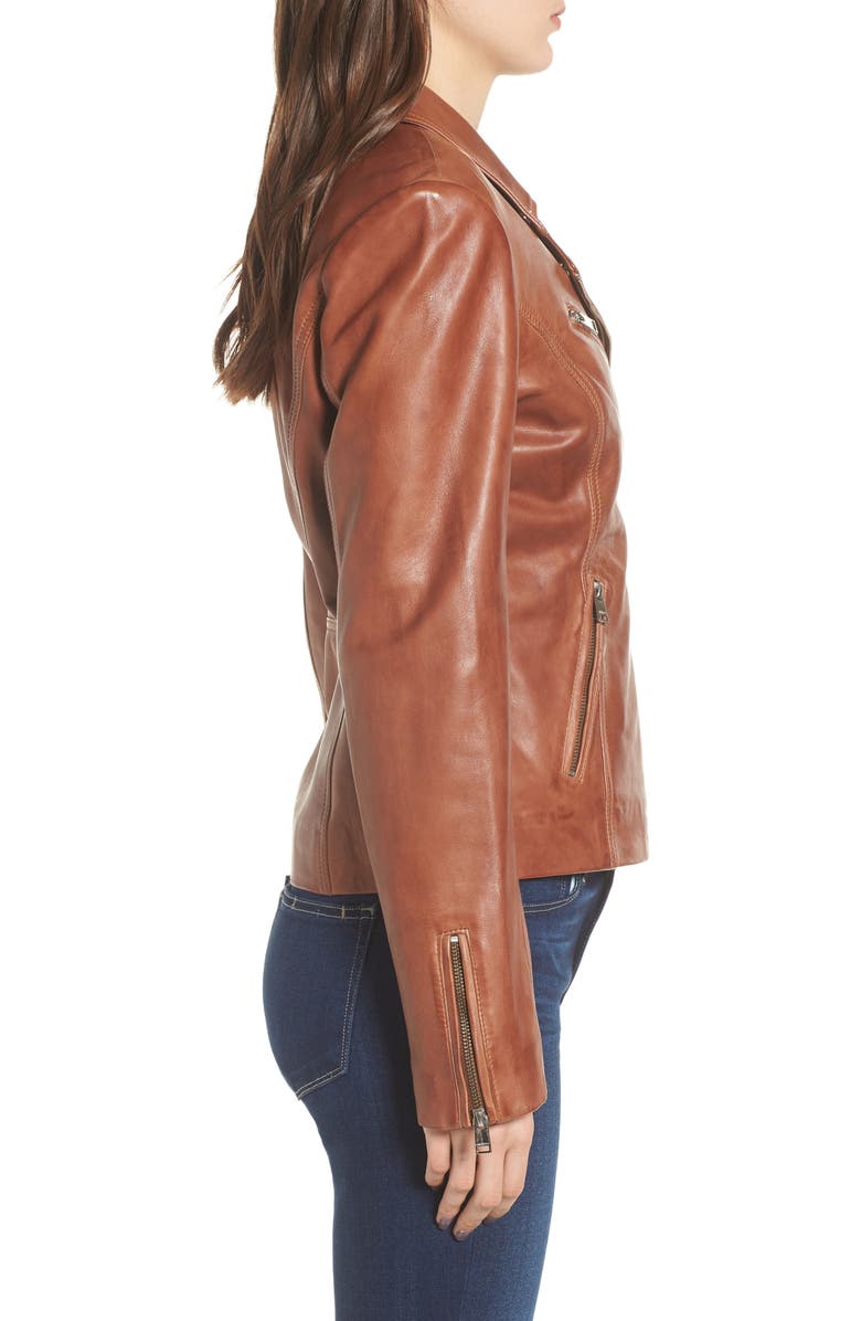 LAMARQUE Asymmetrical Zip Leather Biker Jacket, Alternate, color, 