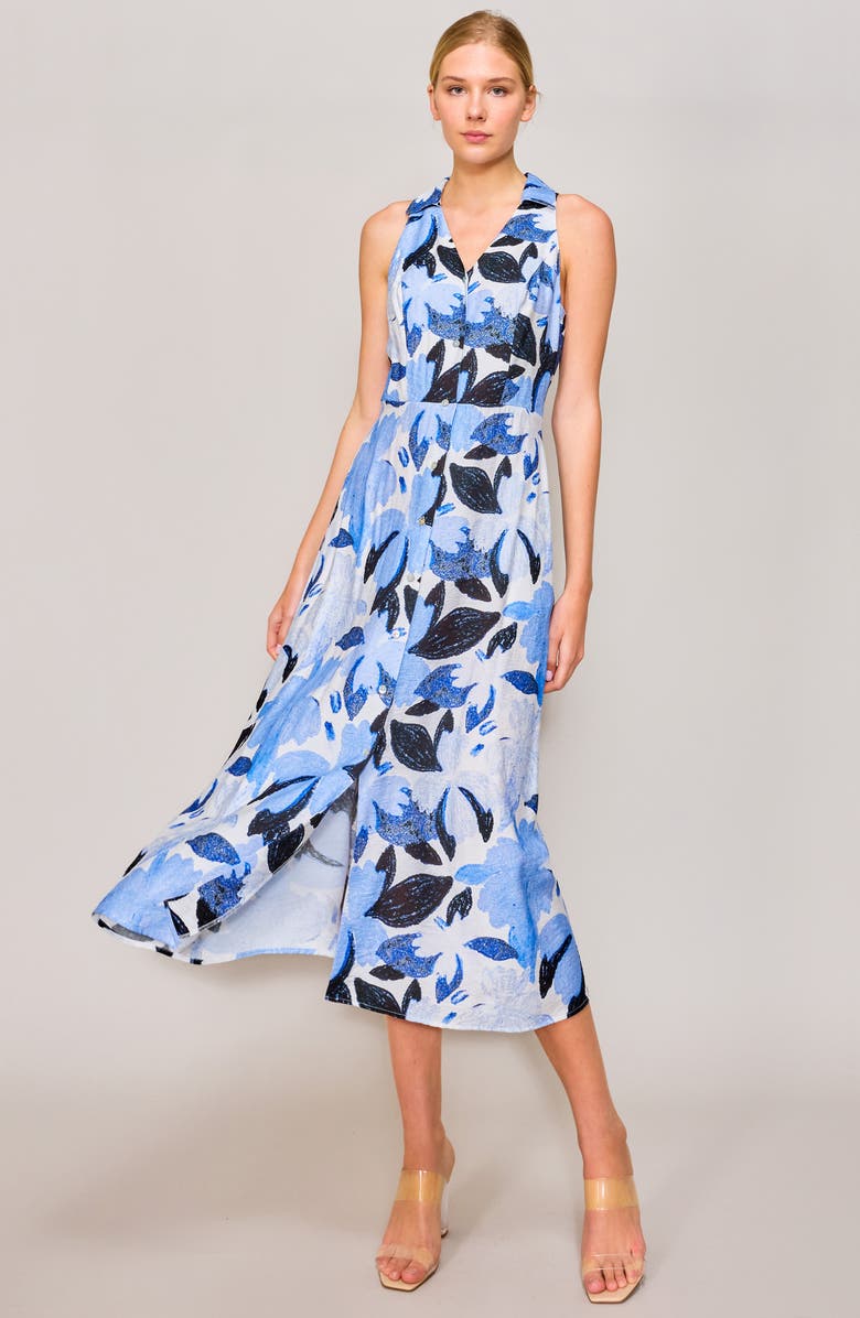 MELLODAY Floral Print Sleeveless Dress, Alternate, color, Ivory/ Blue Multi