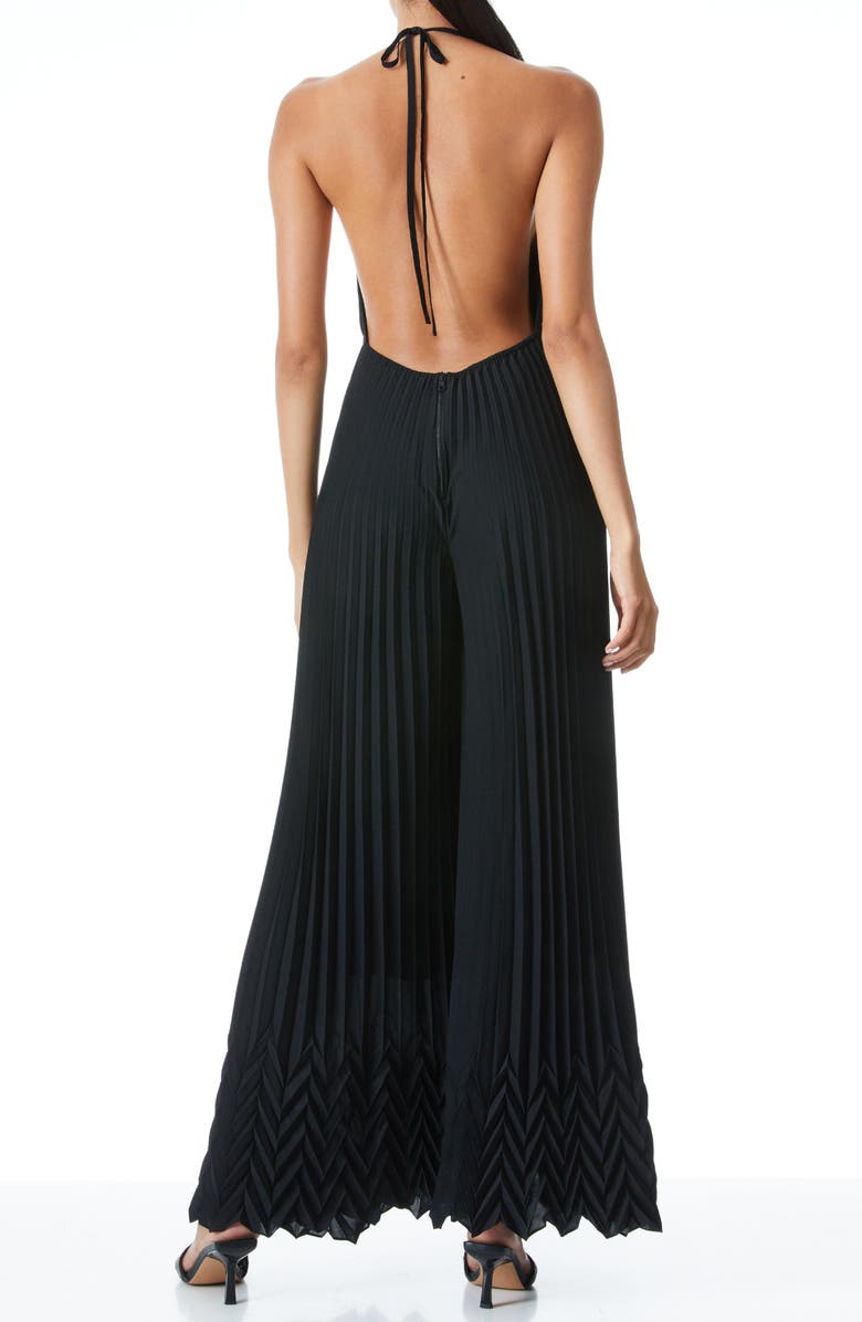 Alice + Olivia Adalyn Halter Pleated Jumpsuit, Alternate, color, Black