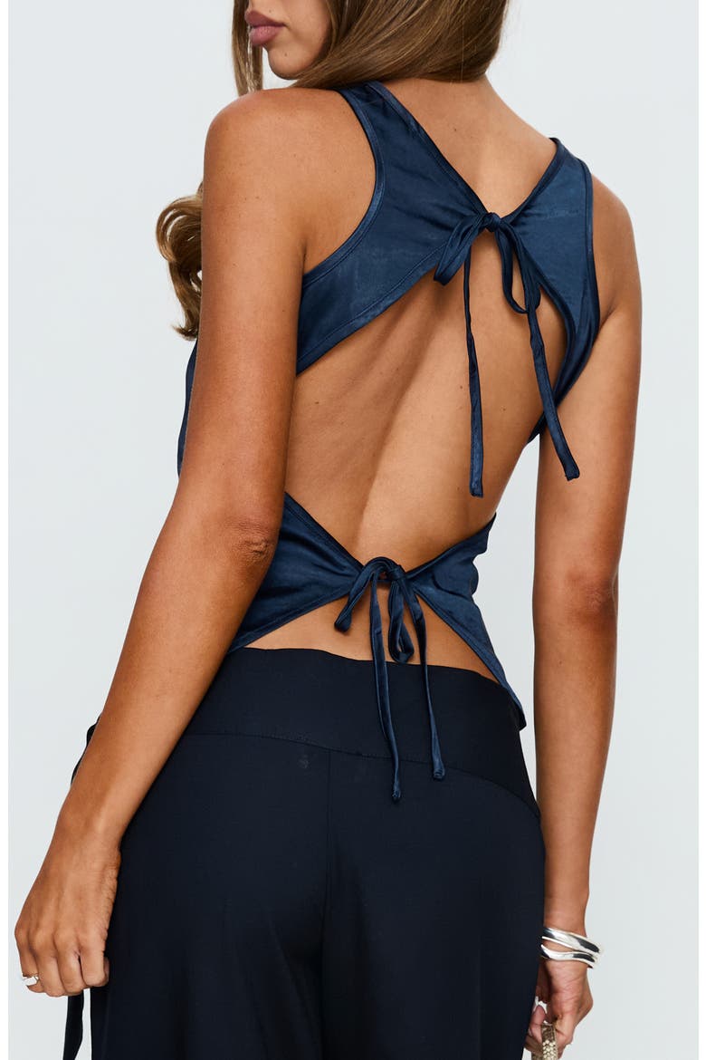 Jennisa Backless Satin Top, Alternate, color, NAVY