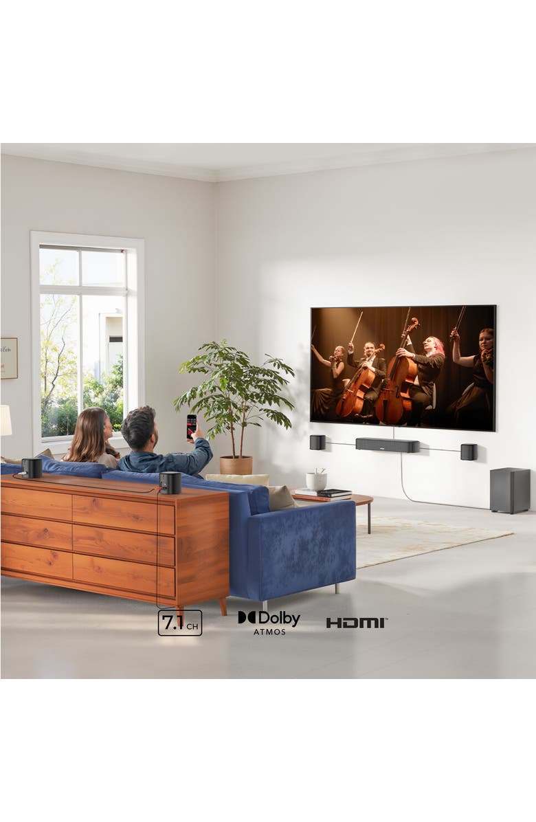 Ultimea aura a60 7.1ch sound bar with Dolby Atmos, subwoofer, 4 surround speakers, app control, HDMI eARC, Alternate, color, Black