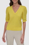 DKNY Puff Sleeve V-Neck Sweater