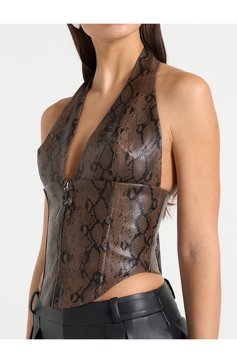 Manière De Voir Sloane Python Halterneck Corset Top, Alternate, color, Brown
