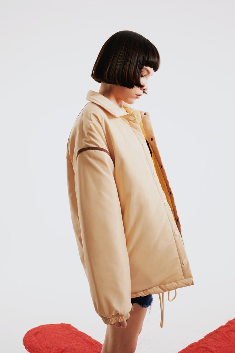 Contrast Tape Puffer Coat, Alternate, color, Cream