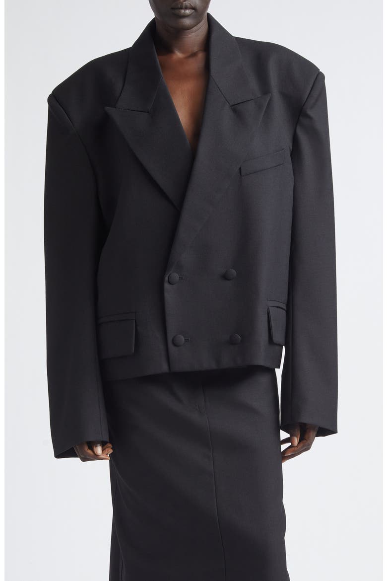 Slouchy Double Breasted Wool Jacket, Main, color, BLACK