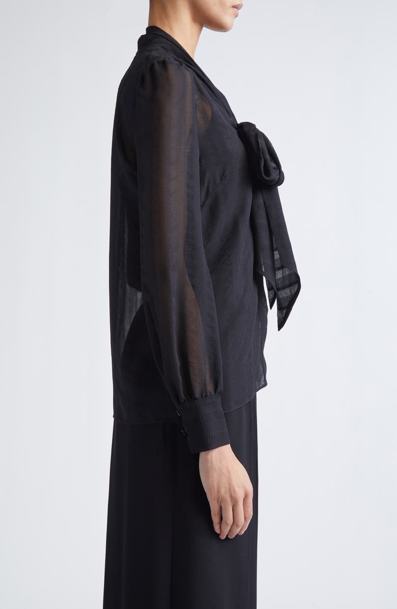 ST. JOHN Shadow Stripe Crinkle Georgette Shirt, Alternate, color, Black