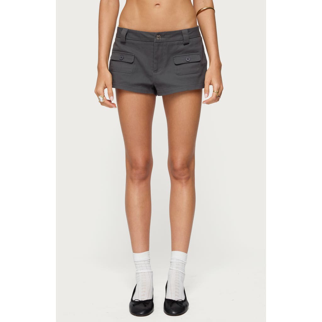 Edikted Terra Low Rise Cargo Microshorts In Gray