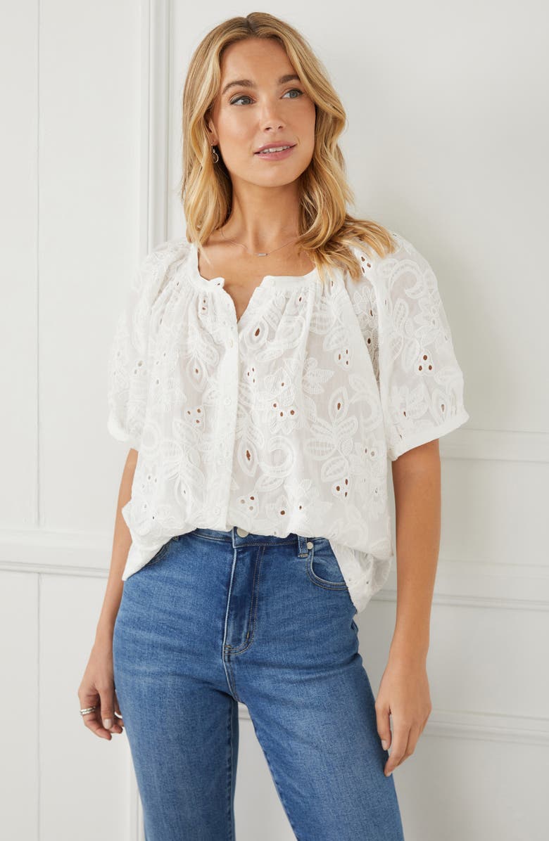 Karen Kane Floral Embroidered Short Sleeve Peasant Blouse, Alternate, color,