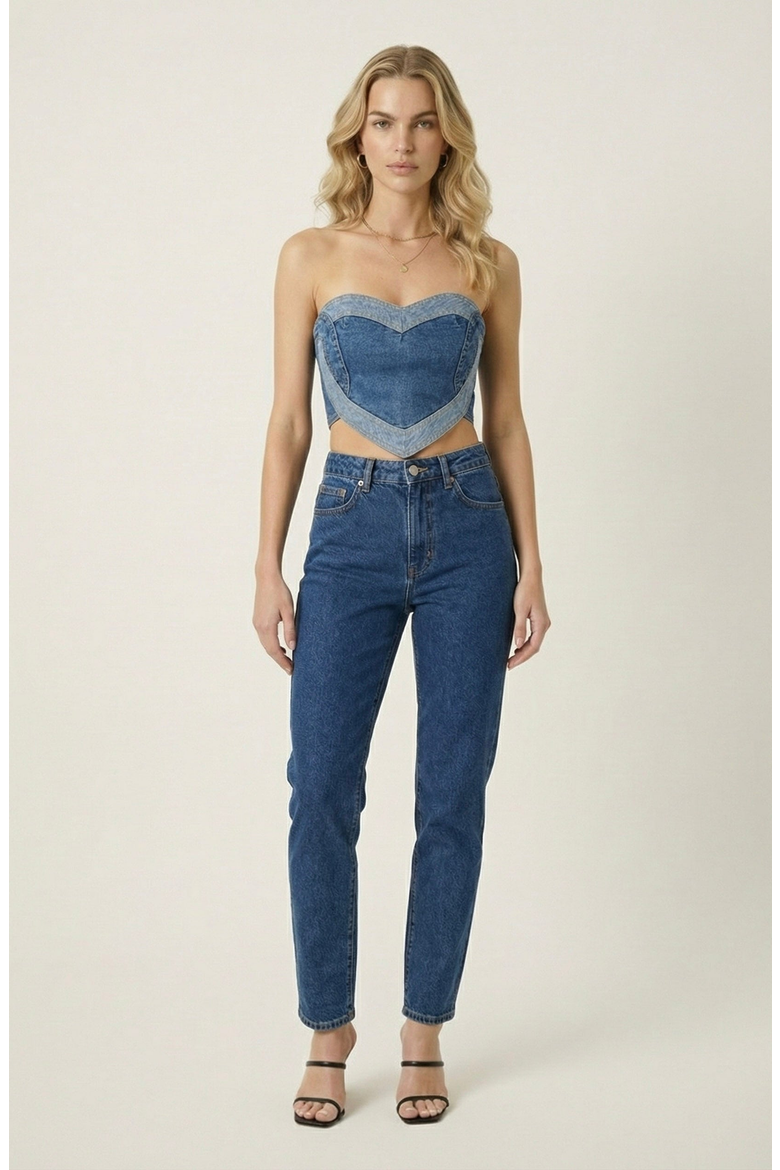 Strapless Denim Heart Shaped Panel Corset Top, Alternate, color, Medium-Wash Blue