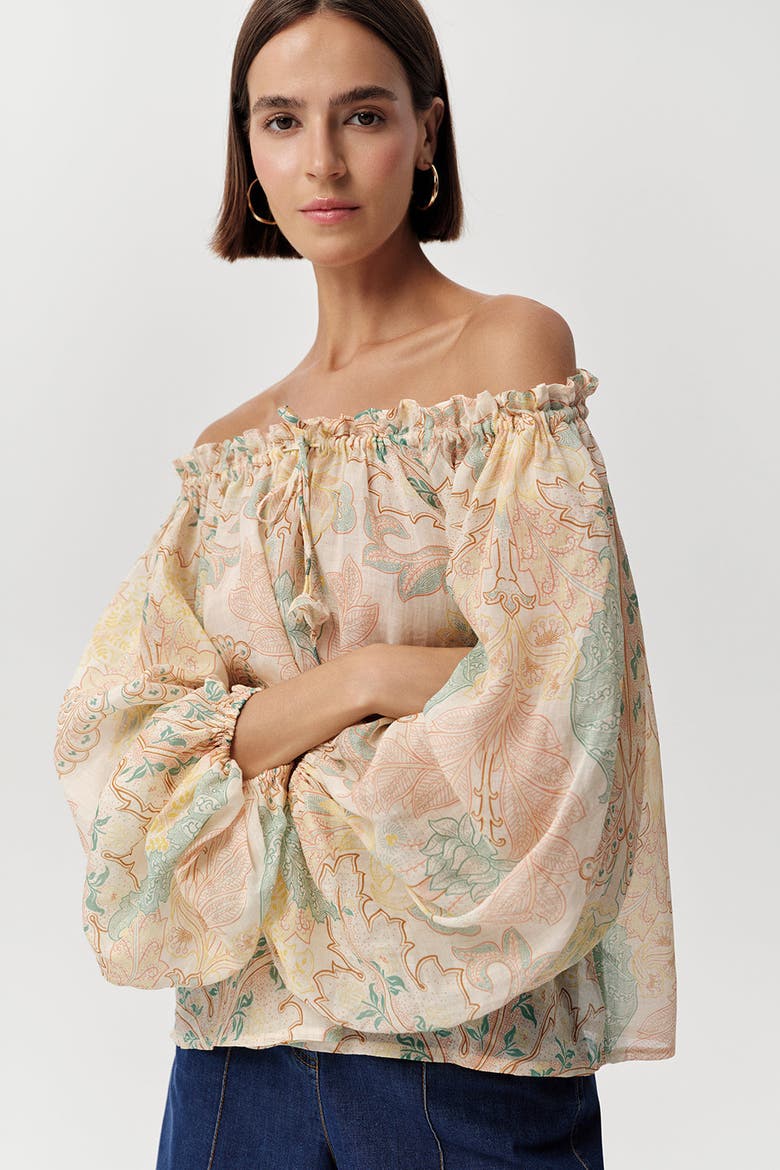 Uliana Off Shoulder Tie Neck Long Sleeve Blouse, Alternate, color, Multi Color