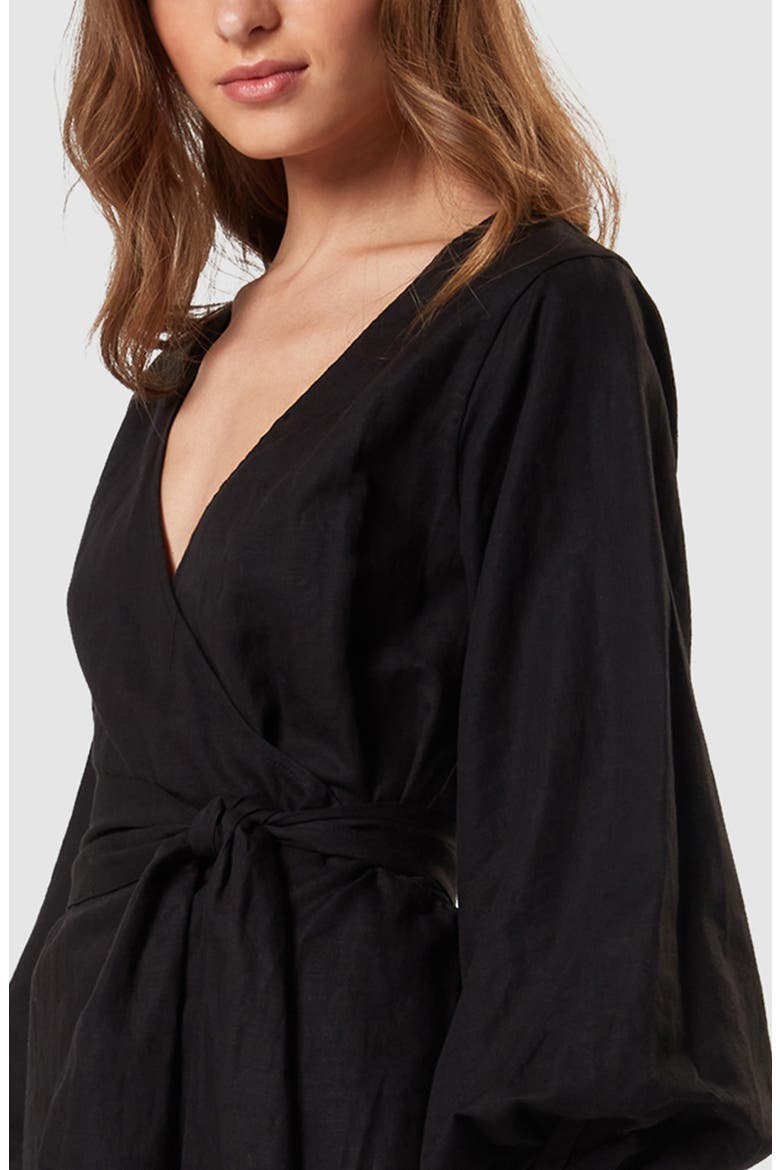 Bella Long Sleeve Wrap Minidress, Alternate, color, BLACK
