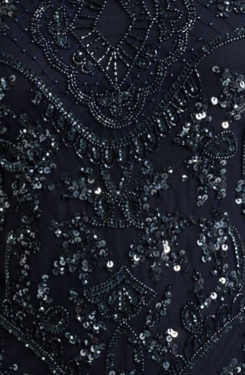 Beaded Mesh Midi Cocktail Dress