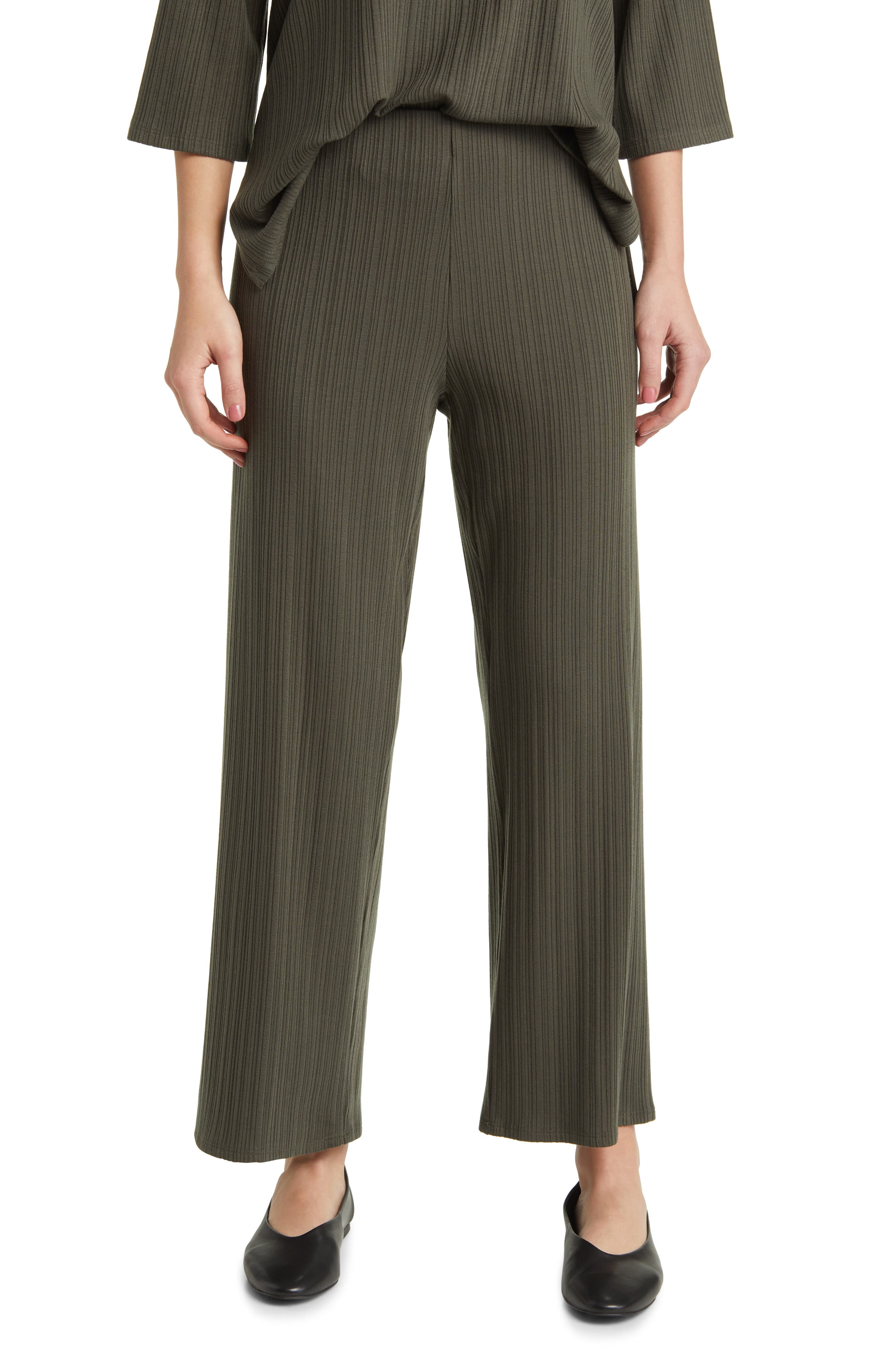 Eileen Fisher Rib Wide Leg Ankle Pants