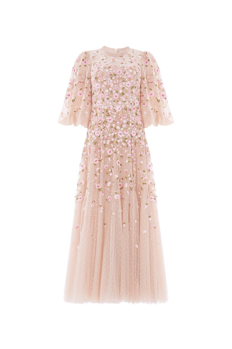 Sylvia Round Neck Ankle Gown, Alternate, color, Oyster/Multi