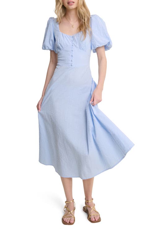 Melody Texture Puff Sleeve Organic Cotton Midi Dress