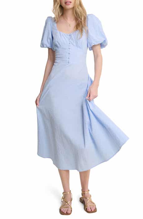 Melody Texture Puff Sleeve Organic Cotton Midi Dress