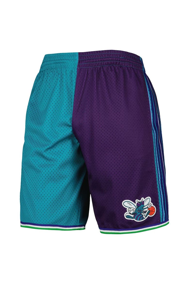 Men's Mitchell & Ness Teal/Purple Charlotte Hornets Hardwood Classics 1999 Split Swingman Shorts, Alternate, color, Teal