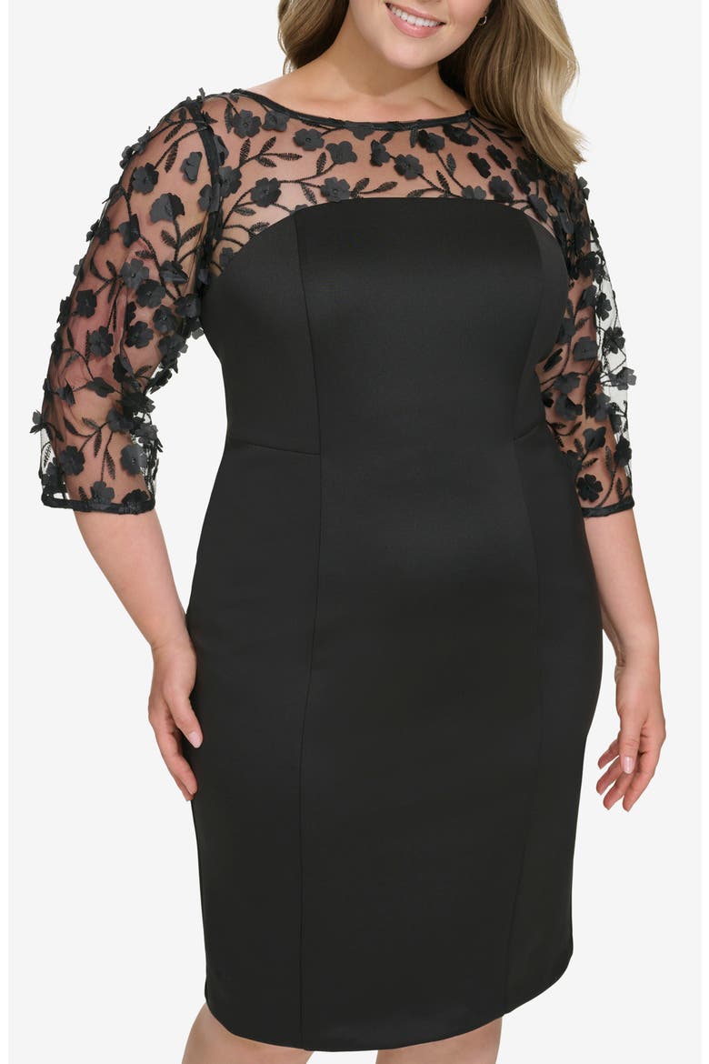 Mixed Media Cocktail Dress, Alternate, color, BLACK