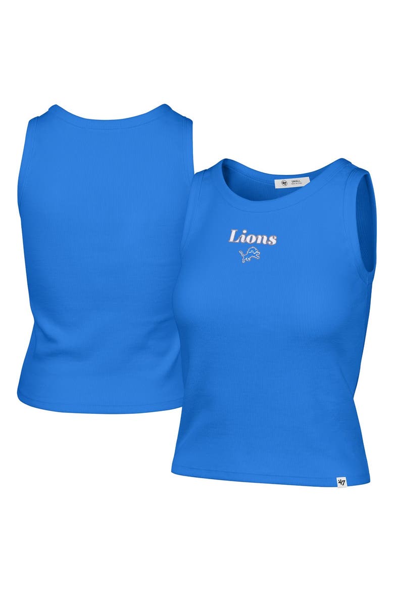 Women's '47  Blue Detroit Lions Cropped Straight Cut Ribbed Baby Tank Top, Main, color, Blue