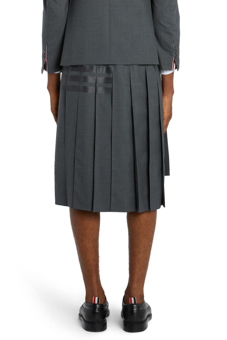 4-Bar Pleated Back Strap High-Low Wool Skirt, Alternate, color, DARK GREY