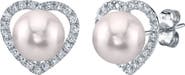 The Pearl Source Akoya Pearl & Diamond Heart Amour Earrings