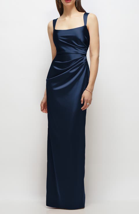 Square Neck Satin Charmeuse Column Gown