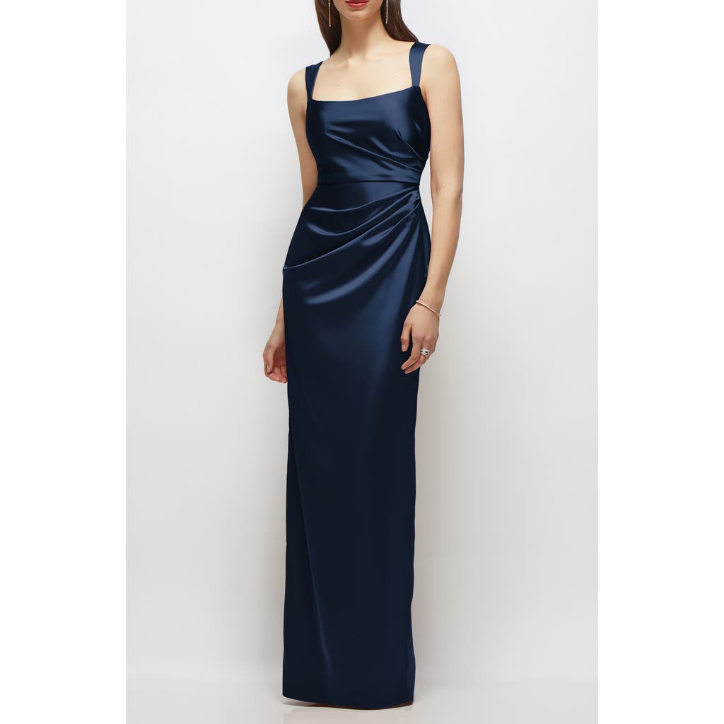After Six Square Neck Satin Charmeuse Column Gown In Blue